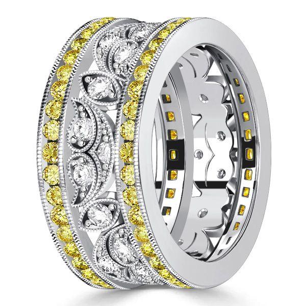 Art Deco Yellow Topaz Wedding Band - 925 Sterling Silver Anniversary Ring
