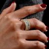 Art Deco Yellow Topaz Wedding Band - 925 Sterling Silver Anniversary Ring