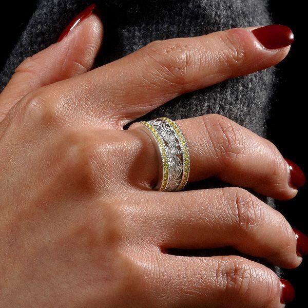 Art Deco Yellow Topaz Wedding Band - 925 Sterling Silver Anniversary Ring