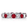 Round Cut Garnet Eternity Wedding Band in Rhodium Plated Sterling Silver