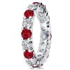 Round Cut Garnet Eternity Wedding Band in Rhodium Plated Sterling Silver