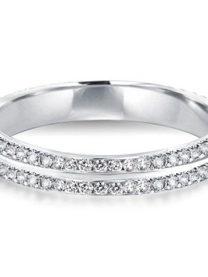 Double Row Round Cut Cubic Zirconia Eternity Wedding Band - Sterling Silver