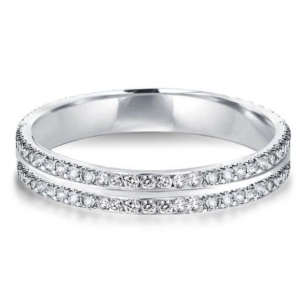 Double Row Round Cut Cubic Zirconia Eternity Wedding Band - Sterling Silver