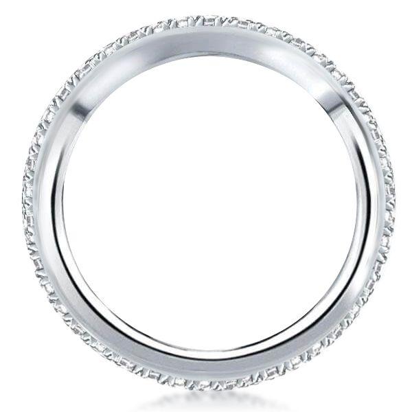Double Row Round Cut Cubic Zirconia Eternity Wedding Band - Sterling Silver