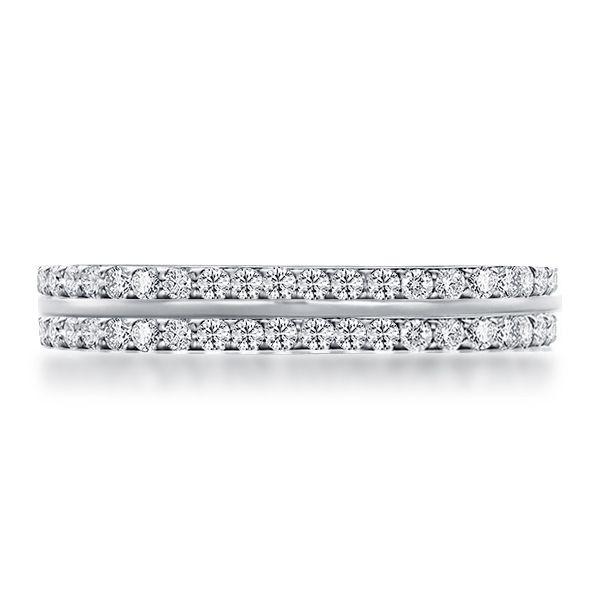 Double Row Round Cut Cubic Zirconia Eternity Wedding Band - Sterling Silver