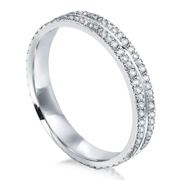Double Row Round Cut Cubic Zirconia Eternity Wedding Band - Sterling Silver