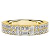 18K Gold Plated Sterling Silver Half Eternity Band with White Sapphire Round & Baguette Cuts (1.05 CT. TW.)