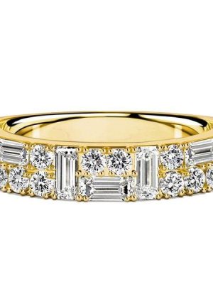 18K Gold Plated Sterling Silver Half Eternity Band with White Sapphire Round & Baguette Cuts (1.05 CT. TW.)