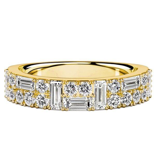 18K Gold Plated Sterling Silver Half Eternity Band with White Sapphire Round & Baguette Cuts (1.05 CT. TW.)