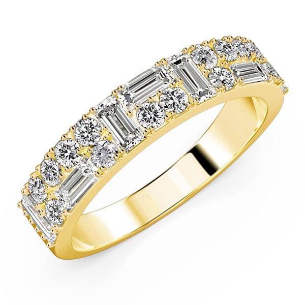 18K Gold Plated Sterling Silver Half Eternity Band with White Sapphire Round & Baguette Cuts (1.05 CT. TW.)