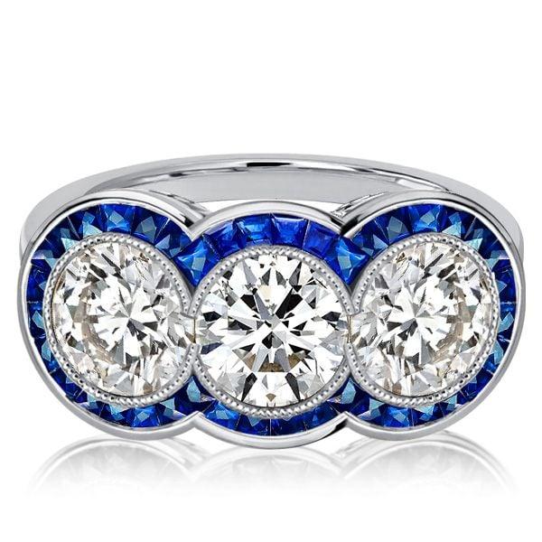 Art Deco 3 Stone Engagement Ring | Vintage Style Sterling Silver Anniversary Band