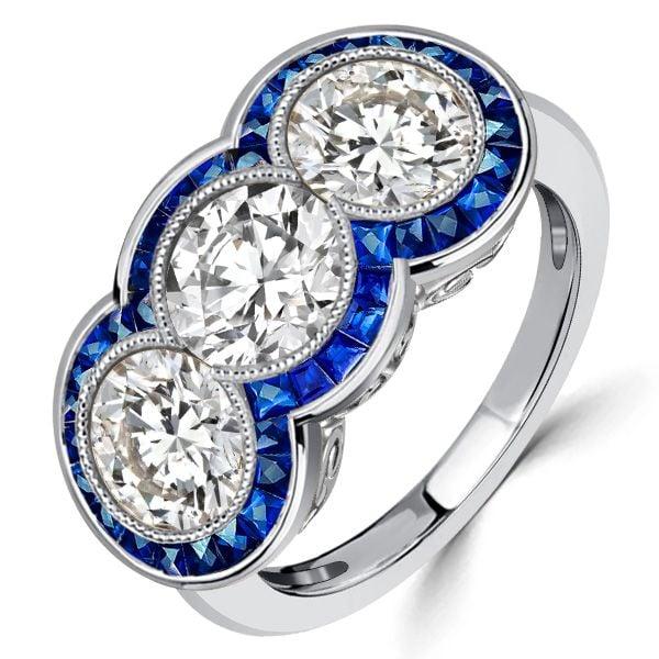 Art Deco 3 Stone Engagement Ring | Vintage Style Sterling Silver Anniversary Band