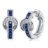 Princess Cut Blue Stone Buckle Hoop Earrings in Sterling Silver
