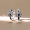 Princess Cut Blue Stone Buckle Hoop Earrings in Sterling Silver