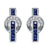 Princess Cut Blue Stone Buckle Hoop Earrings in Sterling Silver