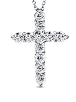 Sterling Silver White Sapphire Cross Pendant Necklace - 1.10 CT. TW.