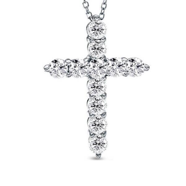 Sterling Silver White Sapphire Cross Pendant Necklace - 1.10 CT. TW.
