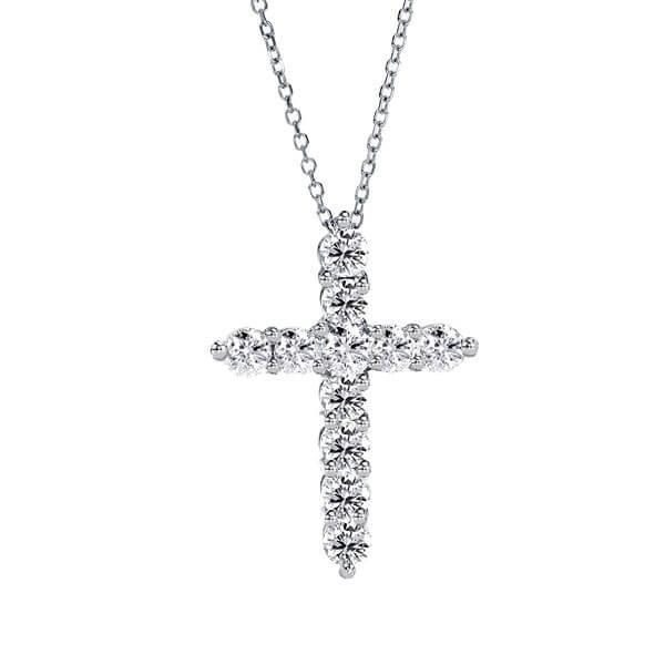 Sterling Silver White Sapphire Cross Pendant Necklace - 1.10 CT. TW.