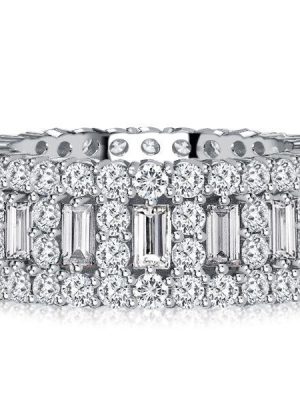 Cubic Baguette Eternity Band - Sterling Silver Multi-Row Wedding Ring