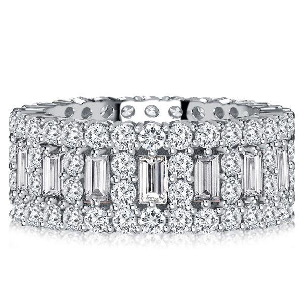 Cubic Baguette Eternity Band - Sterling Silver Multi-Row Wedding Ring