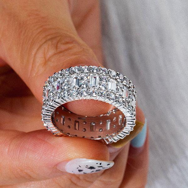Cubic Baguette Eternity Band - Sterling Silver Multi-Row Wedding Ring