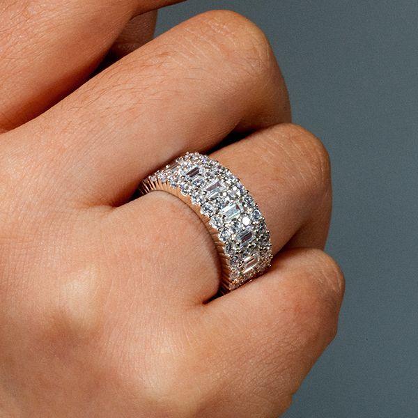 Cubic Baguette Eternity Band - Sterling Silver Multi-Row Wedding Ring