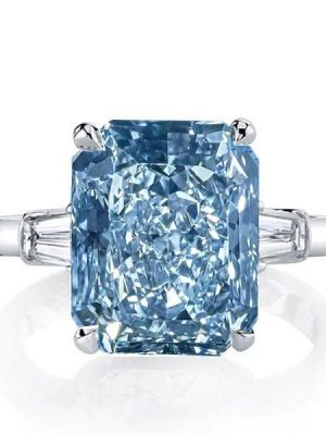 Radiant Cut Blue Topaz Three Stone Engagement Ring - Sterling Silver