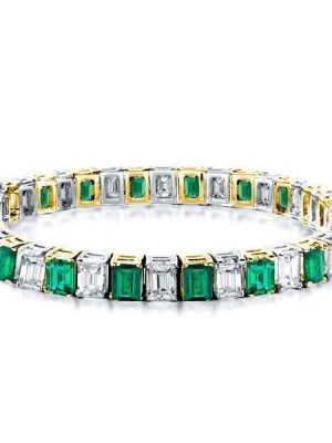 Emerald Green Two Tone Tennis Bracelet in Rhodium Plated Sterling Silver