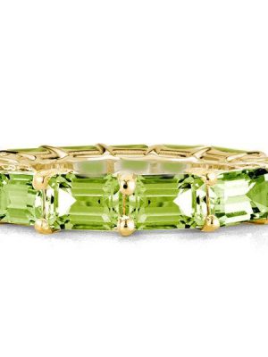 Peridot Eternity Band Ring - Emerald & Gold Plated Sterling Silver Wedding Ring for Women