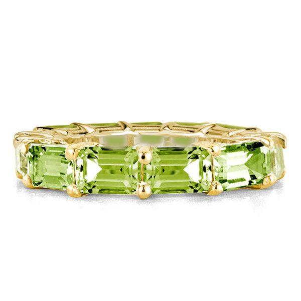 Peridot Eternity Band Ring - Emerald & Gold Plated Sterling Silver Wedding Ring for Women