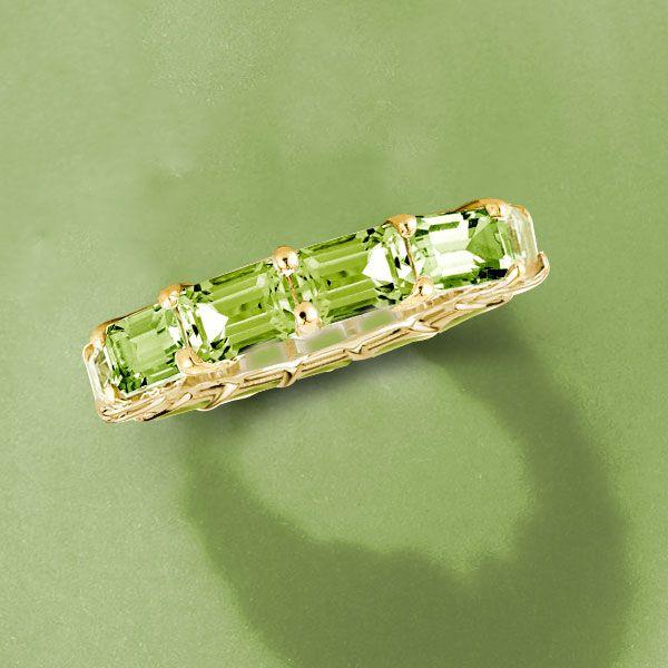 Peridot Eternity Band Ring - Emerald & Gold Plated Sterling Silver Wedding Ring for Women