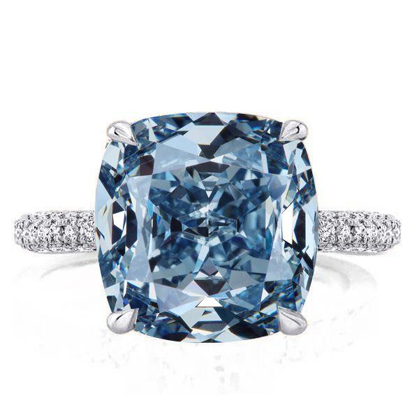 Cushion Cut Sterling Silver Hidden Halo Engagement Ring - 9.52 CT