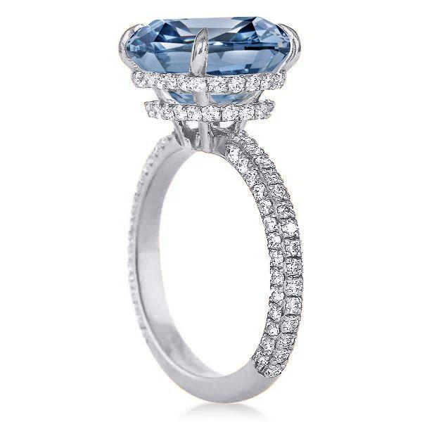 Cushion Cut Sterling Silver Hidden Halo Engagement Ring - 9.52 CT