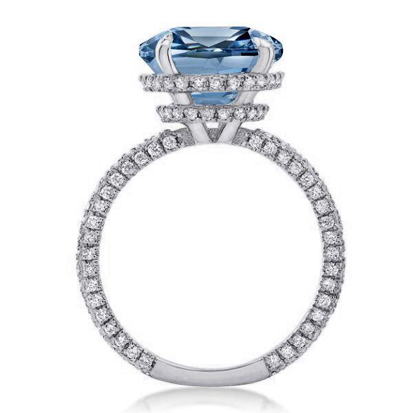 Cushion Cut Sterling Silver Hidden Halo Engagement Ring - 9.52 CT