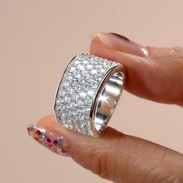Five Row Half Eternity Wedding Band with Created White Sapphire Sterling Silver Ring