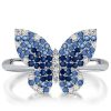 Dancing Butterfly Blue Sapphire Engagement Ring in 925 Sterling Silver