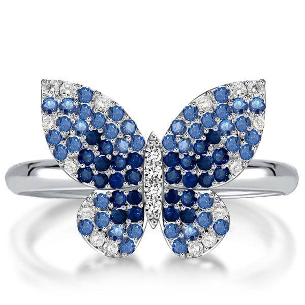Dancing Butterfly Blue Sapphire Engagement Ring in 925 Sterling Silver