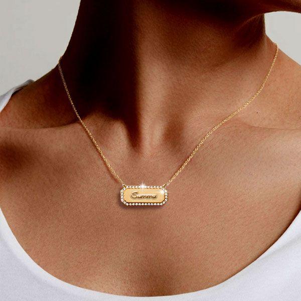 Personalized Engraved Initial Bar Necklace - Sterling Silver Name Necklace for Girls