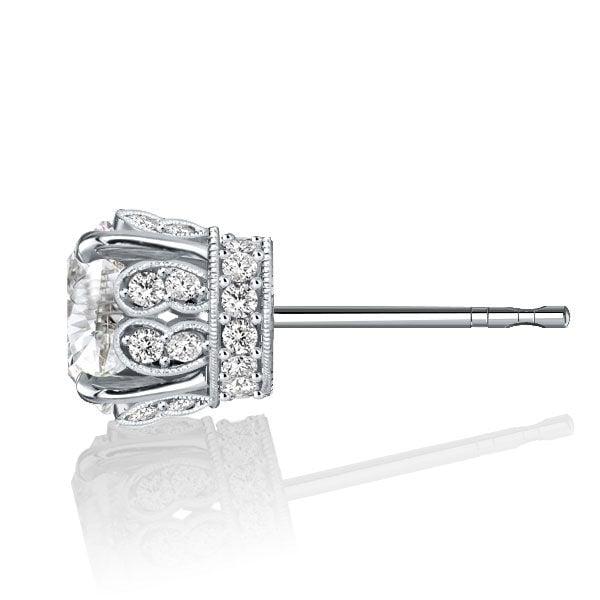 Vintage Style Round Cut Stud Earrings in 925 Sterling Silver with Rhodium Plating