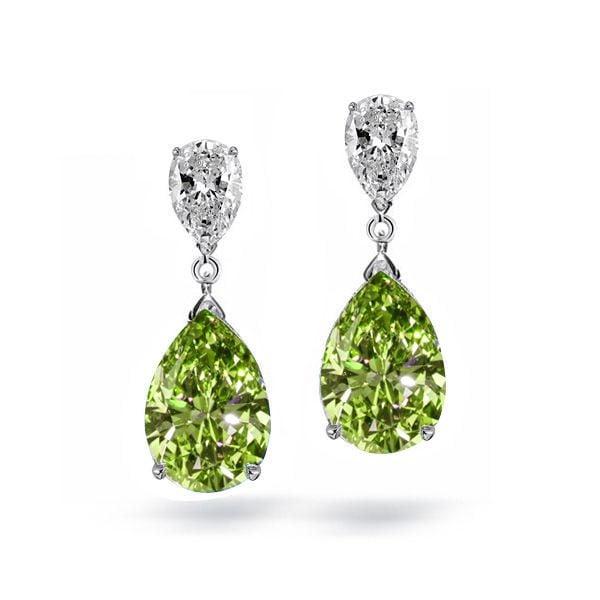 Sterling Silver Pear Shaped Peridot Drop Earrings with Rhodium Finish
