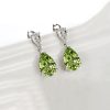 Sterling Silver Pear Shaped Peridot Drop Earrings with Rhodium Finish