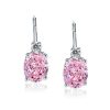 Sterling Silver Oval Pink Sapphire Drop Earrings for Women