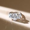 Three Stone Oval Created White Sapphire Engagement Ring in Rhodium Plated Sterling Silver