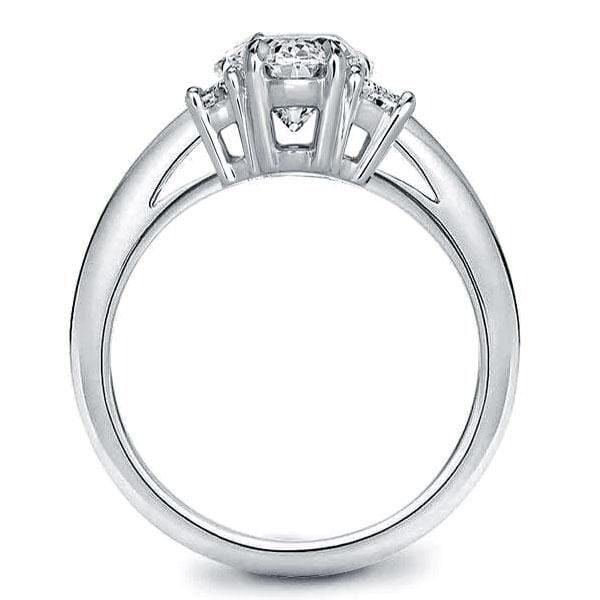 Three Stone Oval Created White Sapphire Engagement Ring in Rhodium Plated Sterling Silver