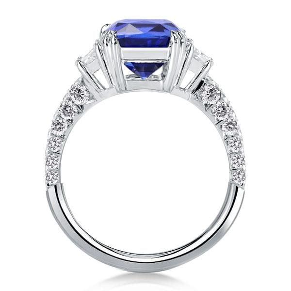 Three Stone Double Prong Cushion Created Sapphire Engagement Ring in 925 Sterling Silver