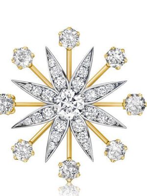 Antique Star Brooch - Round Cut, Two-Tone 925 Sterling Silver Brooch - Vintage Style