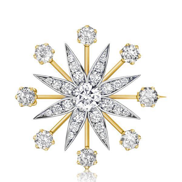 Antique Star Brooch - Round Cut, Two-Tone 925 Sterling Silver Brooch - Vintage Style