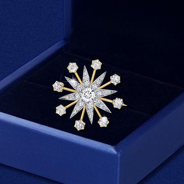 Antique Star Brooch - Round Cut, Two-Tone 925 Sterling Silver Brooch - Vintage Style