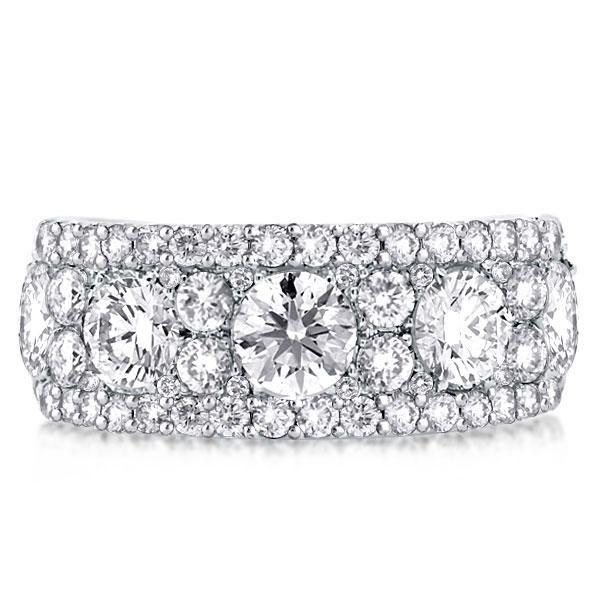 Triple Row Round Cut Cubic Zirconia Wedding Band Ring in Sterling Silver