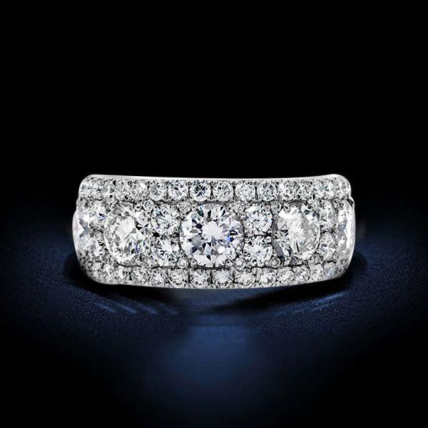 Triple Row Round Cut Cubic Zirconia Wedding Band Ring in Sterling Silver